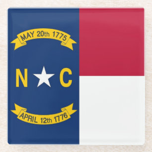 Glass coaster with flag of North Carolina, USA