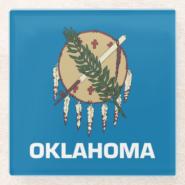Glass coaster with flag of Oklahoma State, USA (Front)