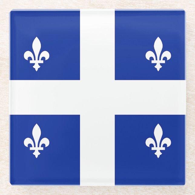 Glass coaster with flag of Quebec, Canada (Front)