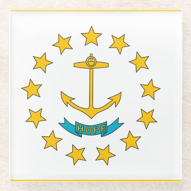 Glass coaster with flag of Rhode Island State, USA (Front)