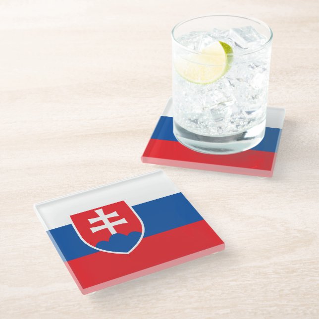 Glass coaster with flag of Slovakia (Angled)