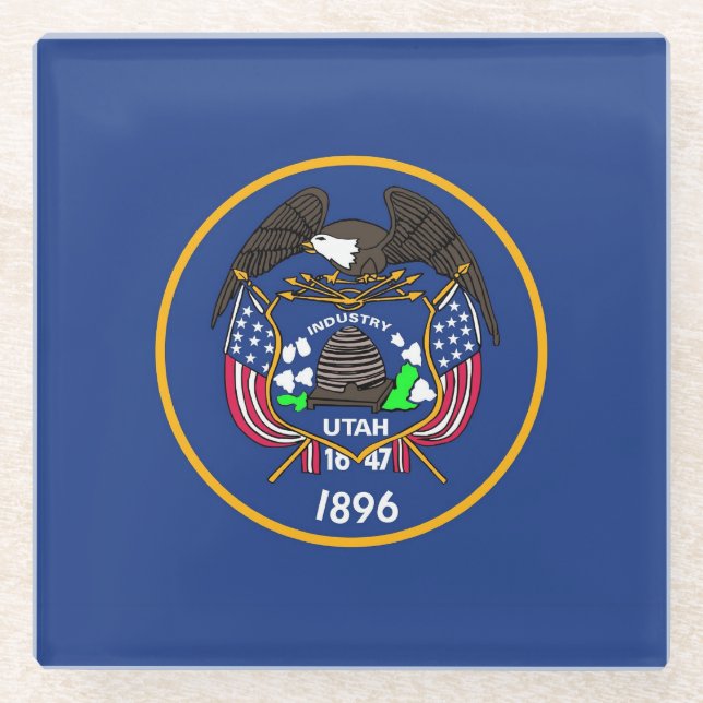 Glass coaster with flag of Utah State, USA (Front)