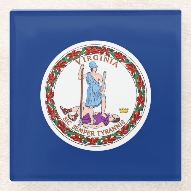 Glass coaster with flag of Virginia State, USA (Front)