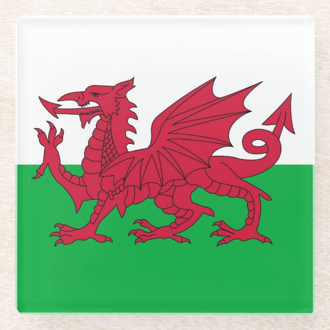 Glass coaster with flag of Wales, UK (Front)