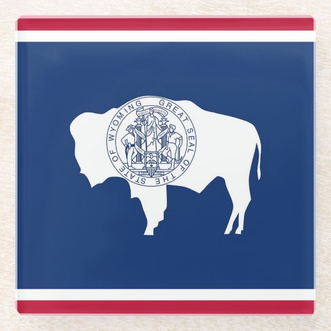Glass coaster with flag of Wyoming State, USA (Front)