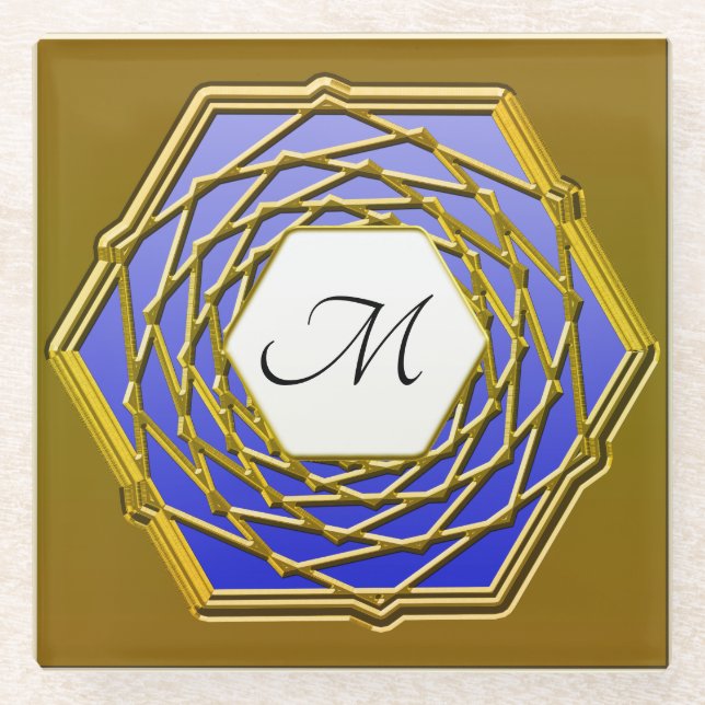 Glass Coaster With Gold, Iris Colour Hexagon Desig (Front)
