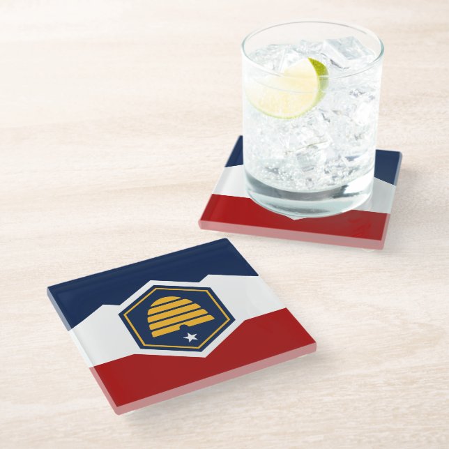 Glass coaster with new flag of Utah, USA (Angled)