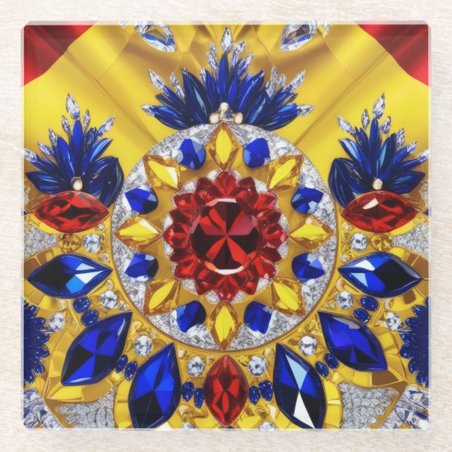 Glass coaster with Romanian Colours (Front)