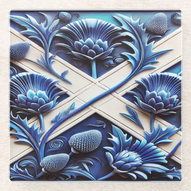 Glass coaster with Scottish Thistles Design (Front)