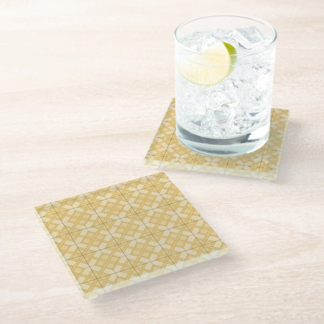 Glass Coaster - Woven Lattice in Yellow (Angled)