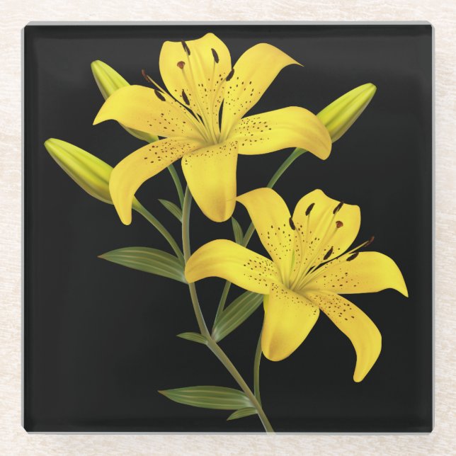 Glass Coaster-Yellow Lilies Coaster (Front)