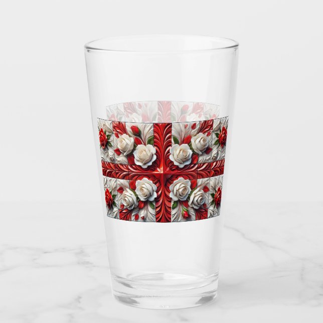 Glass cup with English Roses Design (Front)