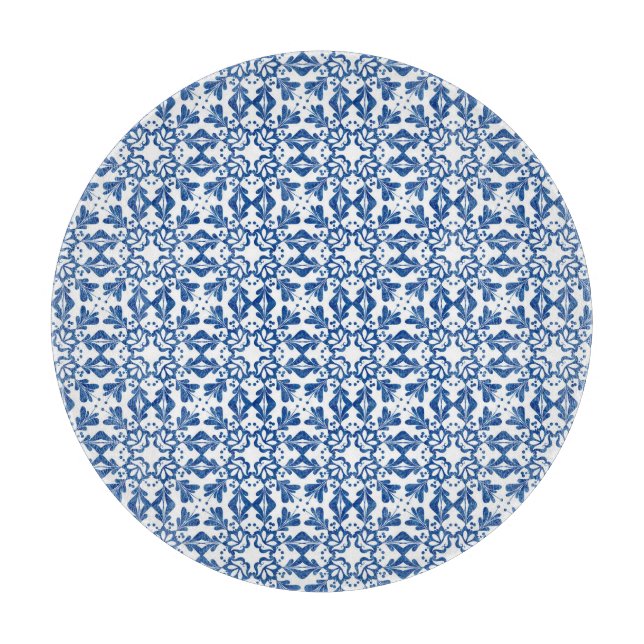Glass Cutting Board Blue Tile (Front)