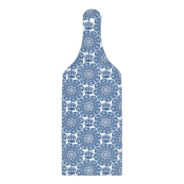 Glass Cutting Board Paddle Blue Tile (Front)