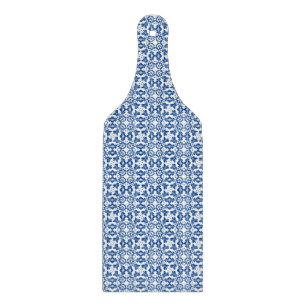 Glass Cutting Board Paddle Blue Tile