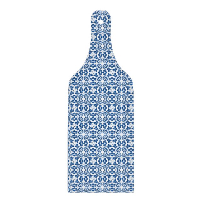 Glass Cutting Board Paddle Blue Tile (Front)