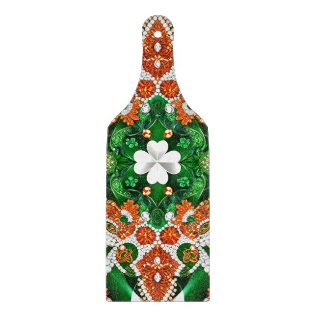 Glass cutting board paddle Irish Colours (Front)