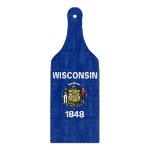 Glass cutting board paddle Wisconsin flag