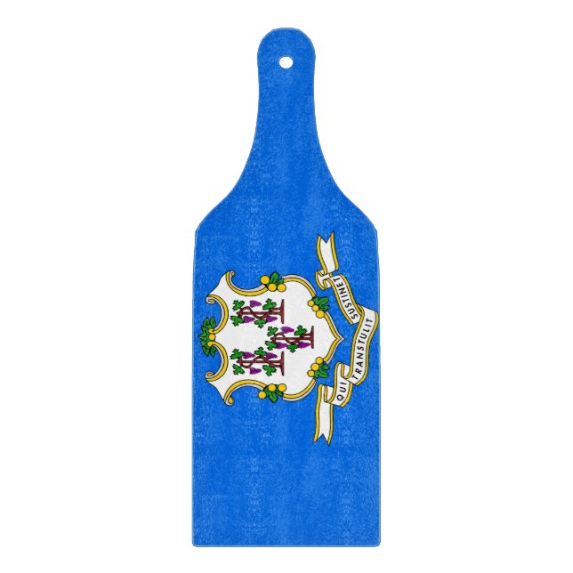 Glass cutting board paddle with Connecticut flag (Front)