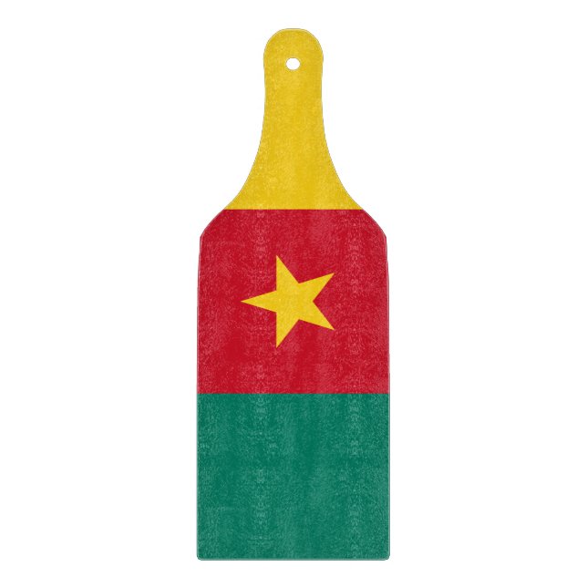 Glass cutting board paddle with flag Cameroon (Front)