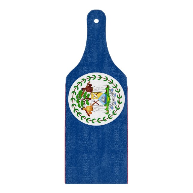Glass cutting board paddle with flag of Belize (Front)