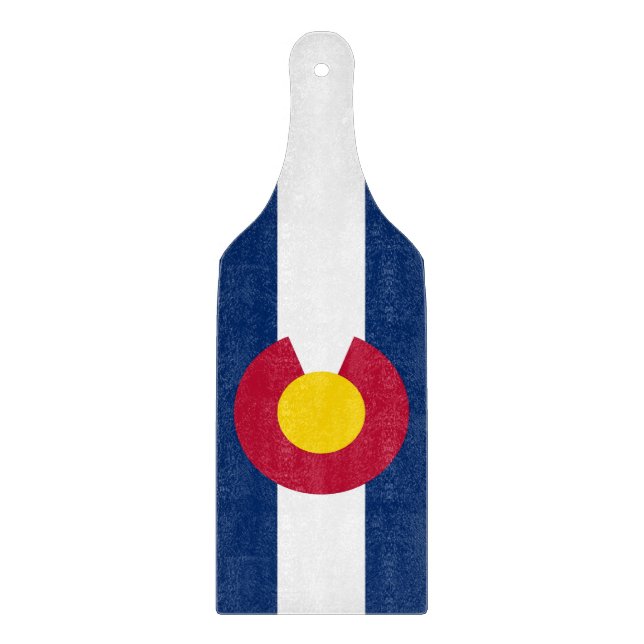 Glass cutting board paddle with flag of Colorado (Front)