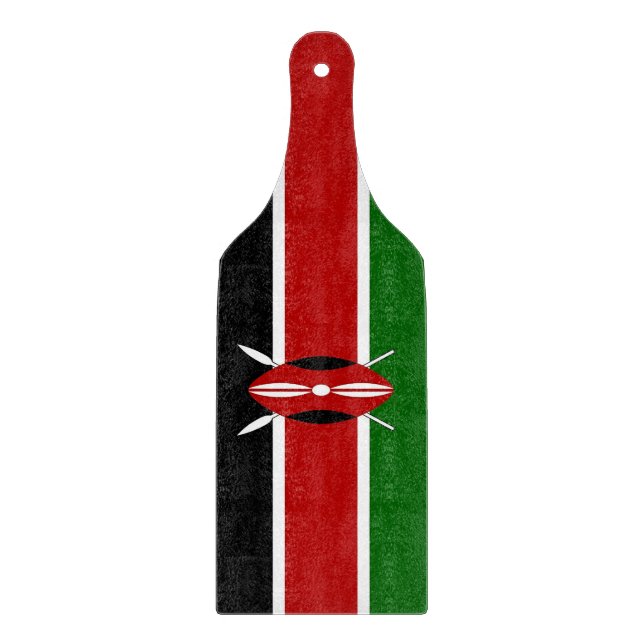 Glass cutting board paddle with flag of Kenya (Front)