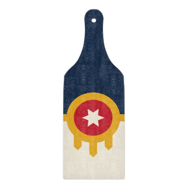 Glass cutting board paddle with flag Tulsa, USA (Front)
