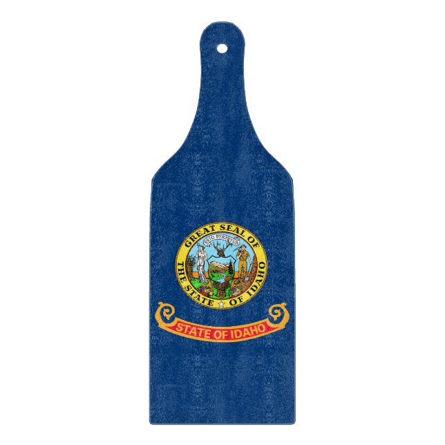 Glass cutting board paddle with Idaho flag (Front)