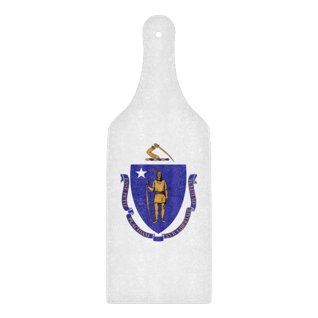 Glass cutting board paddle with Massachusetts flag (Front)