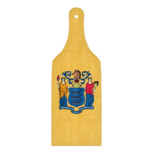 Glass cutting board paddle with New Jersey flag (Front)
