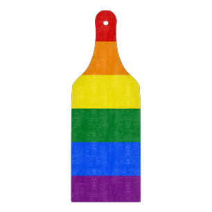 Glass cutting board paddle with Pride flag of LGBT