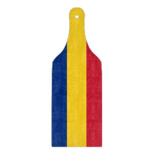 Glass cutting board paddle with Romania flag