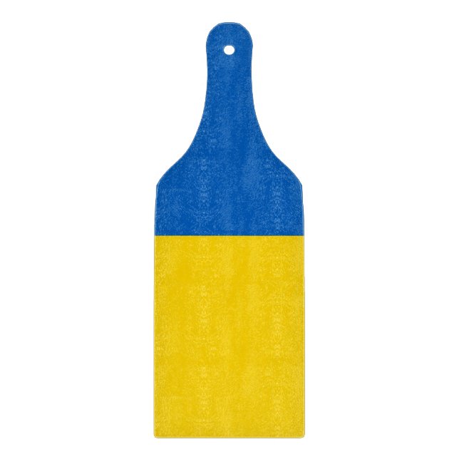 Glass cutting board paddle with Ukraine flag (Front)