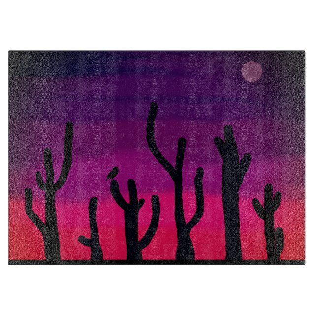 Glass Cutting Board Saguaro Sunset (Front)
