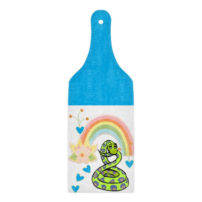 Glass Cutting Board Snake Rainbow Blue (Front)