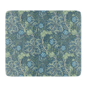GLASS CUTTING BOARD : WILLIAM MORRIS : BLUE FLORAL