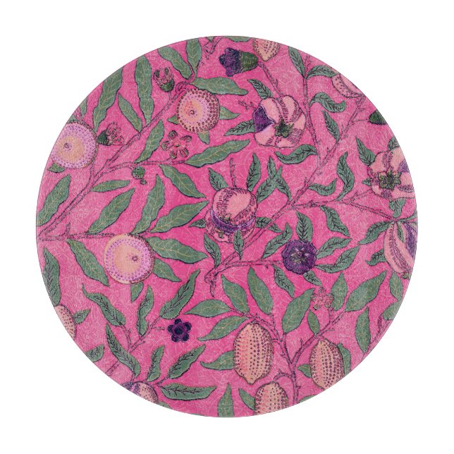 GLASS CUTTING BOARD : WILLIAM MORRIS : POMEGRANATE (Front)