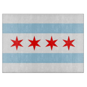 Glass cutting board with Flag of Chicago, USA