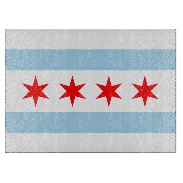 Glass cutting board with Flag of Chicago, USA (Front)