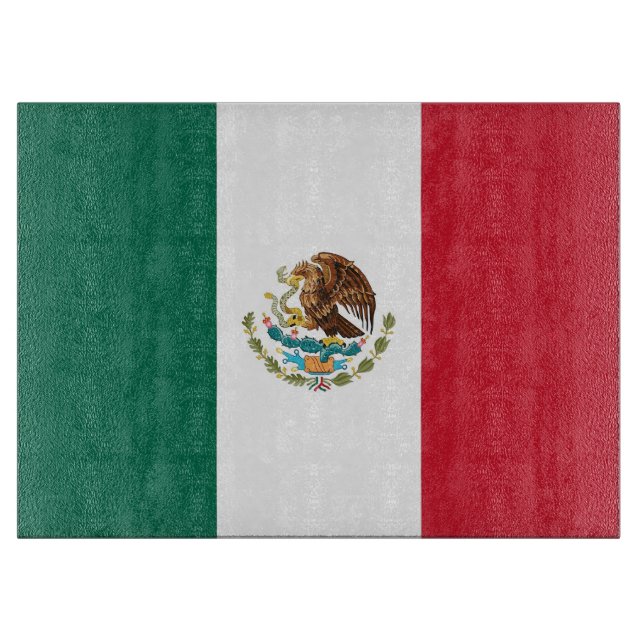 Glass cutting board with Flag of Mexico (Front)