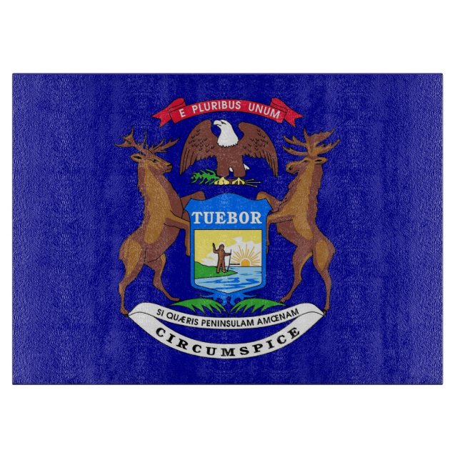 Glass cutting board with Flag of Michigan USA (Front)