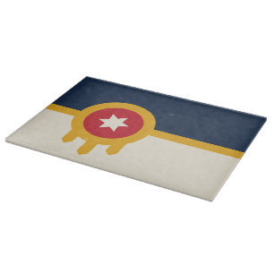 Glass cutting board with Flag of Tulsa, Oklahoma