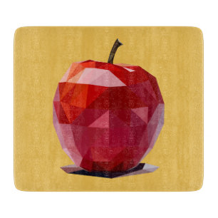 Glass Cutting Board with Red Apple Design