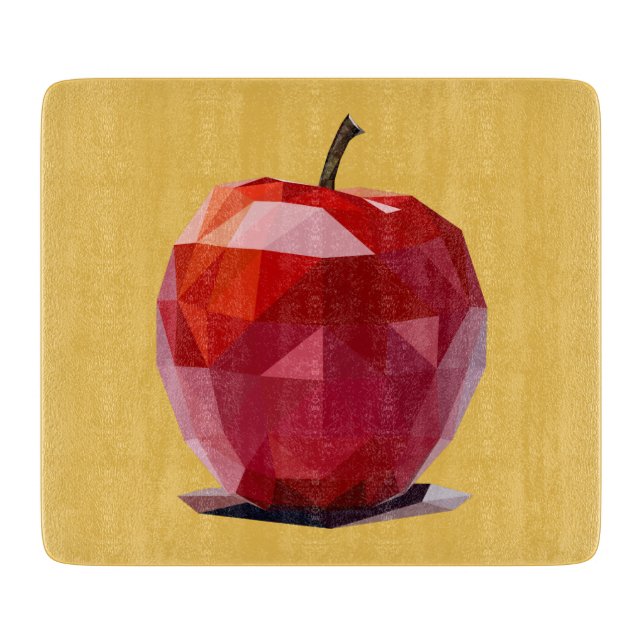 Glass Cutting Board with Red Apple Design (Front)