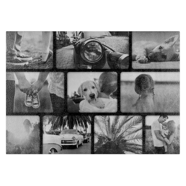 Glass Cutting Board Your 10 Photo Collage Black (Front)