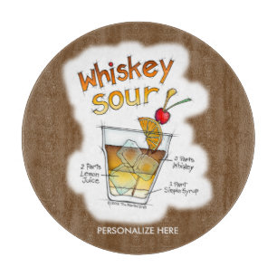 GLASS CUTTING BOARDS - WHISKEY SOUR RECIPE ART