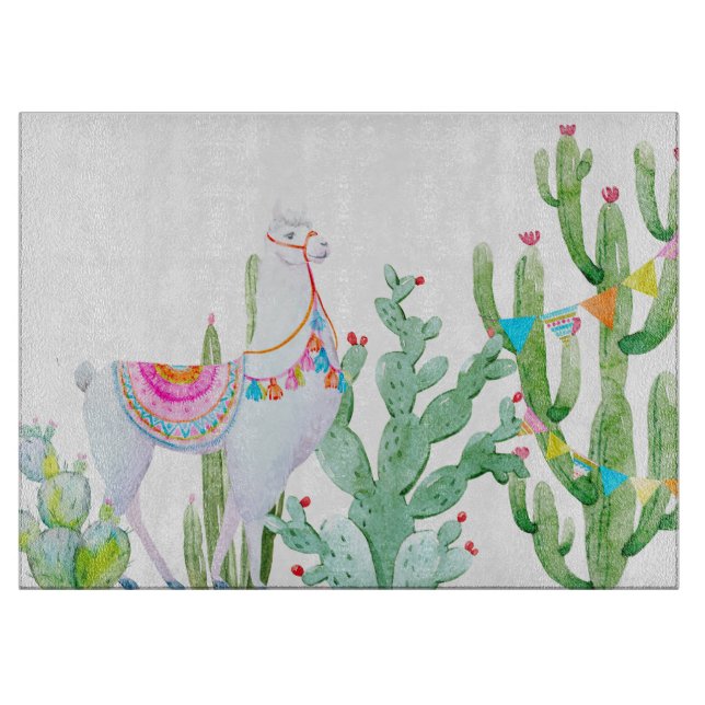 Glass Cutting Boho Llama Bohemian Cacti Desert Flo Board (Front)