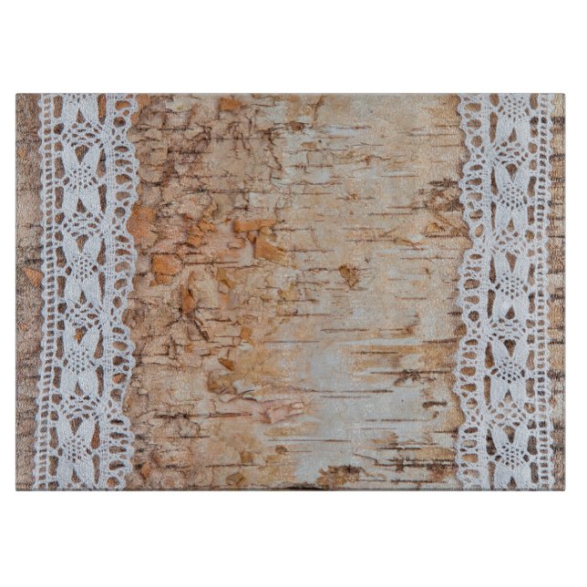 Glass Cutting Country Barn Wood Lace Trim Edge Cutting Board (Front)