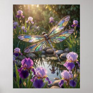 Glass Dragonfly Iris Bloom Poster